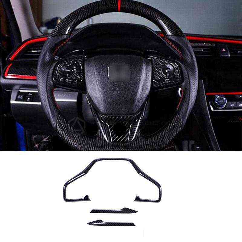Honda Civic Carbon Fiber Steering Wheel V Trim 3 Pcs
